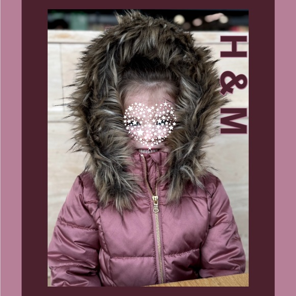 H & M Hooded Rose Pink Puffer Jacket w/ Faux Fur - Sz 3T - Picture 1 of 12